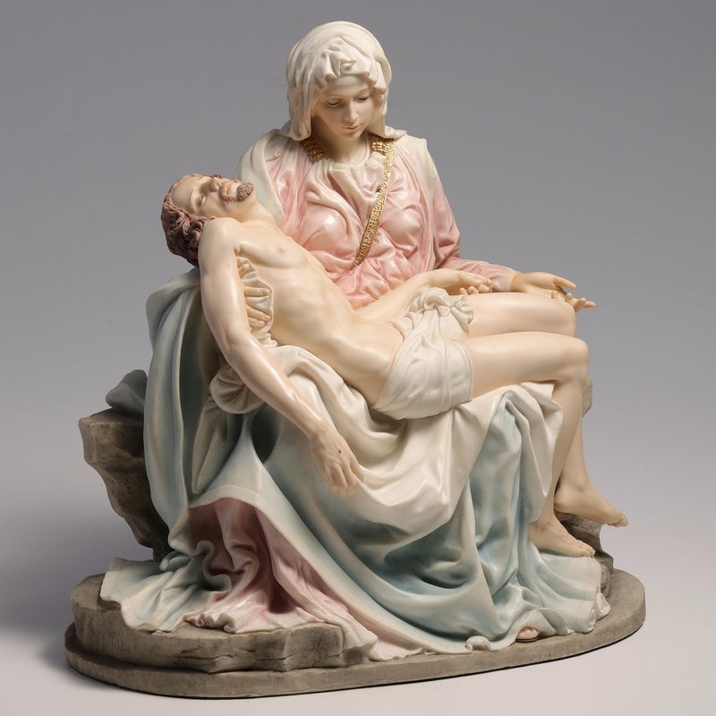 US 10.63 Inch Pieta and Michelangelo Decorative Figurine, Pink and Blue - Image 3